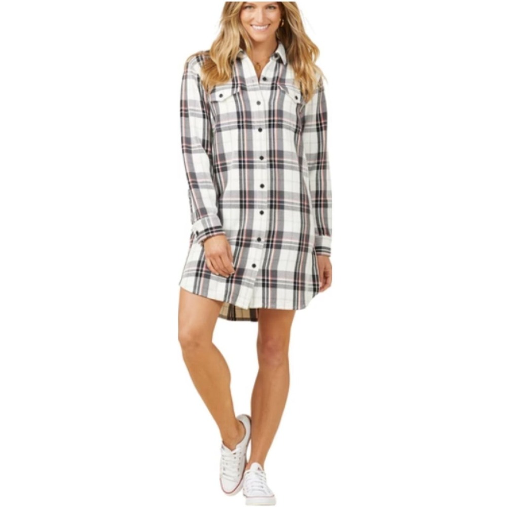 Outerknown Blanket Shirt Dress Women S White Plaid Organic Cotton Mini 2110086